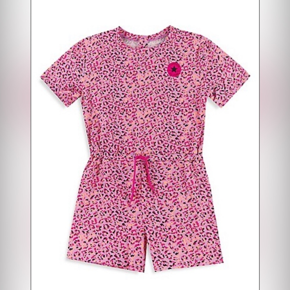 Converse NWT Girl's Leopard-Print Short-Sleeve Romper